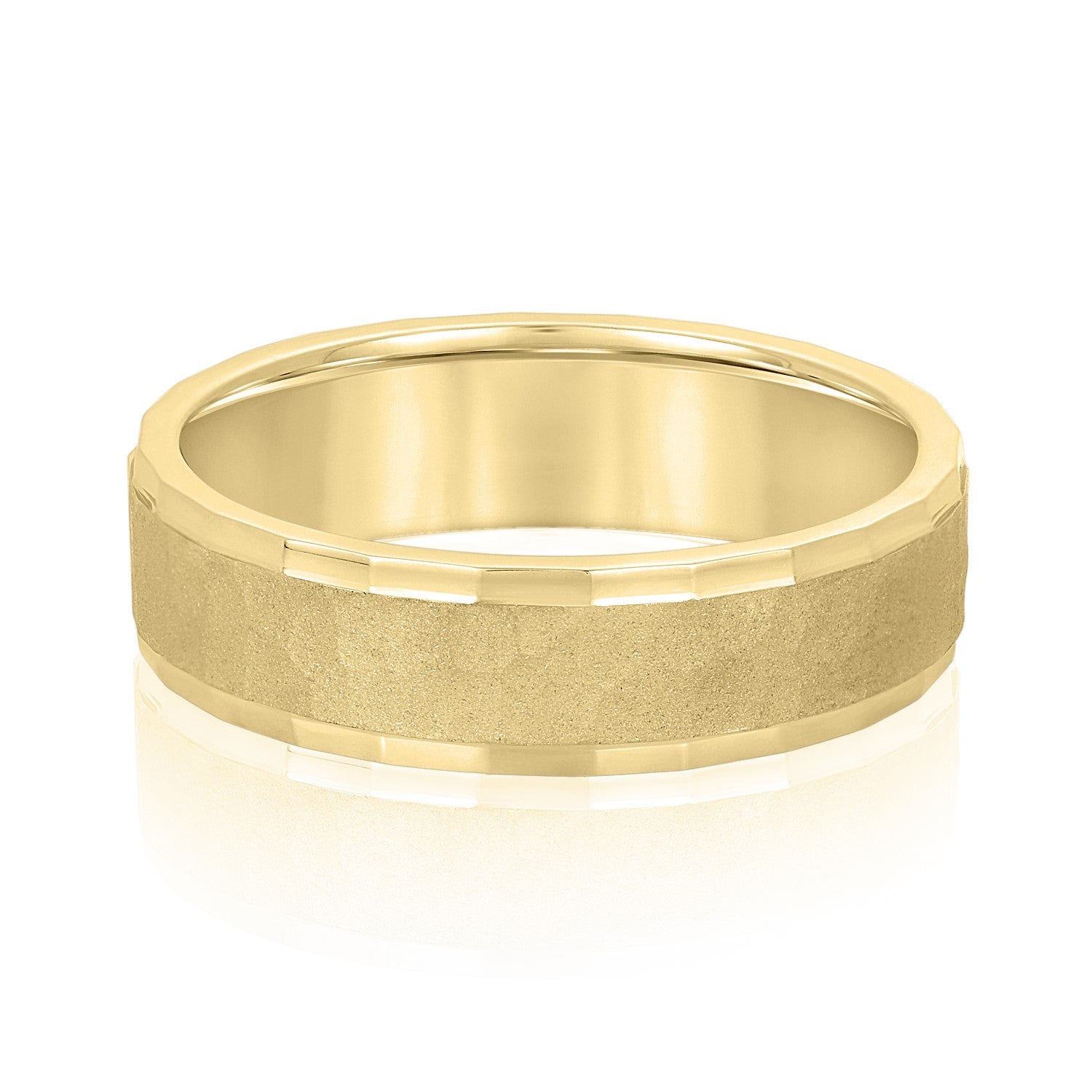 Men's Ridged Edge Light Hammered Center Wedding Band-VIRABYANI